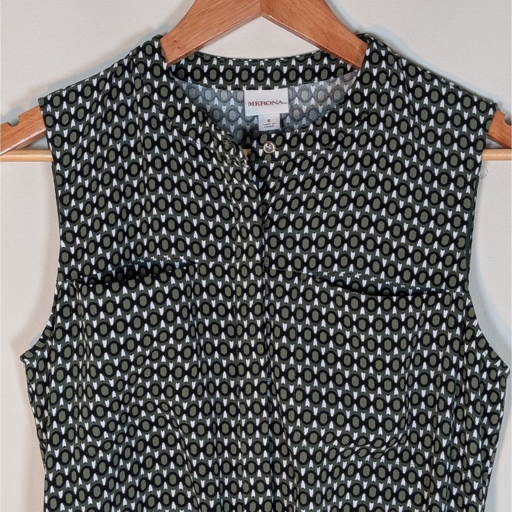 Merona Olive Green Geometric Print Sleeveless Elastic Waist Dress Small